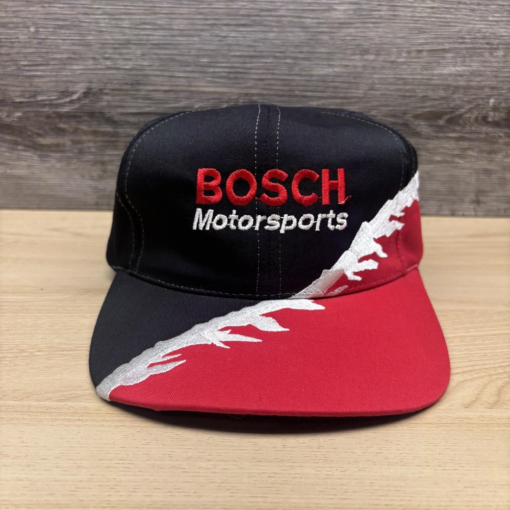Vintage Bosch Motorsports Hat Cap Strap Back Black Red Racing Embroidered